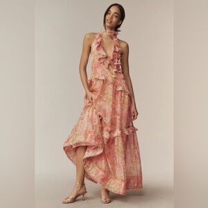 BHLDN Landon Organza 3D Ruffle Maxi Dress, EUC, Size L